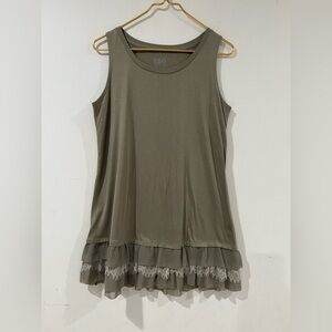 LOGO women's t-shirt with ruffles, round neck, sleeveless, dry green, modal, L